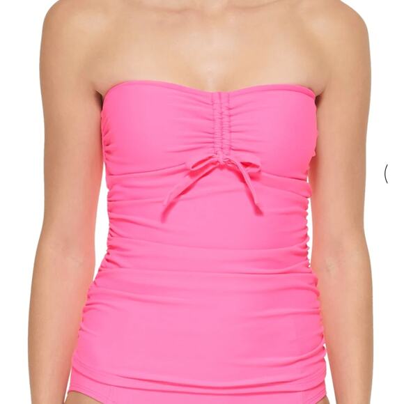 DKNY Women's Bandeau Bow Tankini Top Swimsuit Pink Size Small NWT - Picture 2 of 3